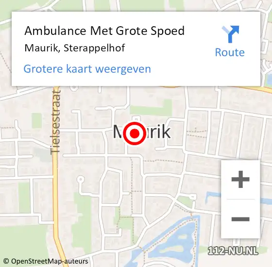 Locatie op kaart van de 112 melding: Ambulance Met Grote Spoed Naar Maurik, Sterappelhof op 19 januari 2022 11:21