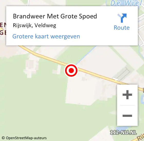 Locatie op kaart van de 112 melding: Brandweer Met Grote Spoed Naar Rijswijk, Veldweg op 19 januari 2022 12:44