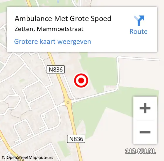 Locatie op kaart van de 112 melding: Ambulance Met Grote Spoed Naar Zetten, Mammoetstraat op 19 januari 2022 14:03