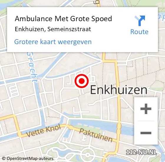 Locatie op kaart van de 112 melding: Ambulance Met Grote Spoed Naar Enkhuizen, Semeinszstraat op 19 januari 2022 14:07