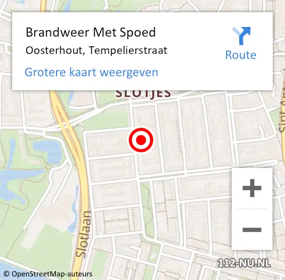 Locatie op kaart van de 112 melding: Brandweer Met Spoed Naar Oosterhout, Tempelierstraat op 19 januari 2022 14:55