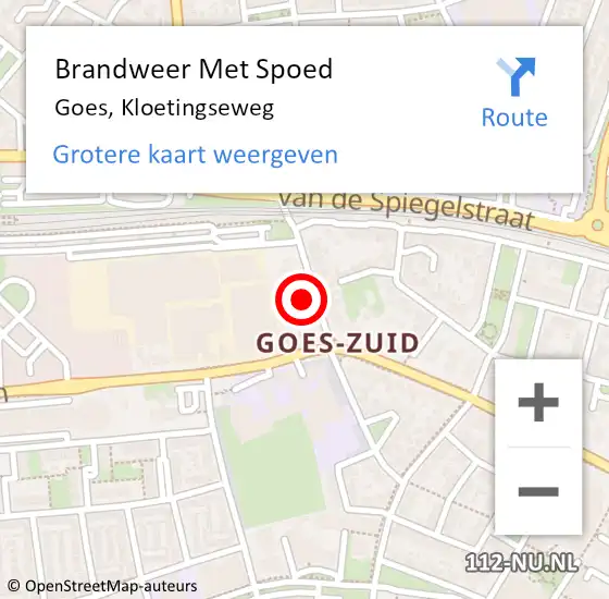 Locatie op kaart van de 112 melding: Brandweer Met Spoed Naar Goes, Kloetingseweg op 19 januari 2022 15:00