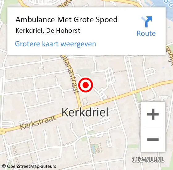 Locatie op kaart van de 112 melding: Ambulance Met Grote Spoed Naar Kerkdriel, De Hohorst op 19 januari 2022 15:17