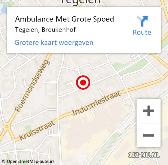 Locatie op kaart van de 112 melding: Ambulance Met Grote Spoed Naar Tegelen, Breukenhof op 5 juli 2014 18:22