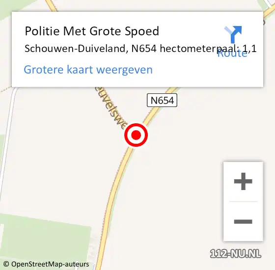 Locatie op kaart van de 112 melding: Politie Met Grote Spoed Naar Schouwen-Duiveland, N654 hectometerpaal: 1,1 op 19 januari 2022 15:43