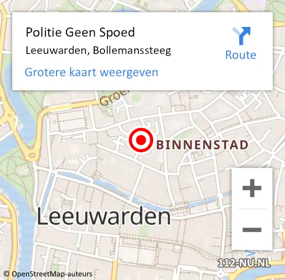 Locatie op kaart van de 112 melding: Politie Geen Spoed Naar Leeuwarden, Bollemanssteeg op 19 januari 2022 15:58