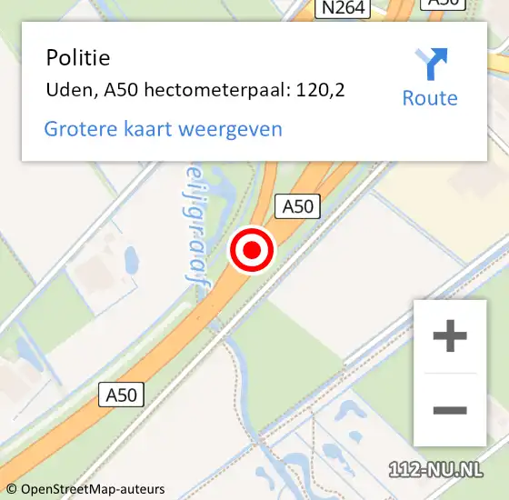 Locatie op kaart van de 112 melding: Politie Uden, A50 hectometerpaal: 120,2 op 19 januari 2022 16:38