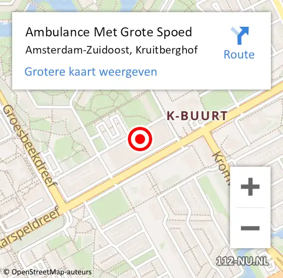 Locatie op kaart van de 112 melding: Ambulance Met Grote Spoed Naar Amsterdam-Zuidoost, Kruitberghof op 19 januari 2022 16:42