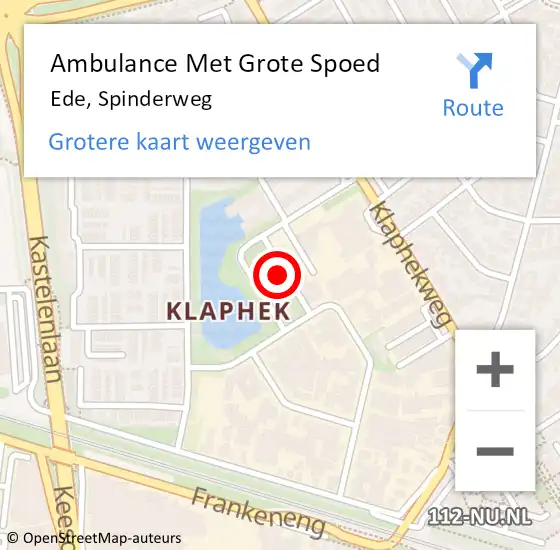 Locatie op kaart van de 112 melding: Ambulance Met Grote Spoed Naar Ede, Spinderweg op 19 januari 2022 16:42