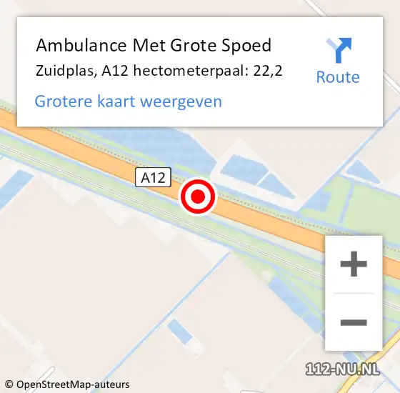 Locatie op kaart van de 112 melding: Ambulance Met Grote Spoed Naar Zuidplas, A12 hectometerpaal: 22,2 op 19 januari 2022 16:50