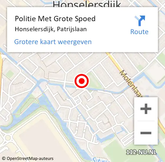 Locatie op kaart van de 112 melding: Politie Met Grote Spoed Naar Honselersdijk, Patrijslaan op 19 januari 2022 16:50