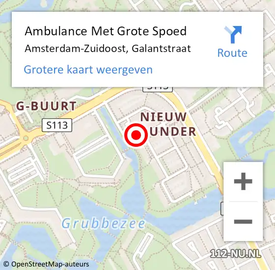 Locatie op kaart van de 112 melding: Ambulance Met Grote Spoed Naar Amsterdam-Zuidoost, Galantstraat op 19 januari 2022 16:58