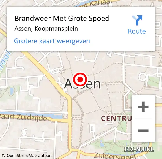 Locatie op kaart van de 112 melding: Brandweer Met Grote Spoed Naar Assen, Koopmansplein op 19 januari 2022 17:03