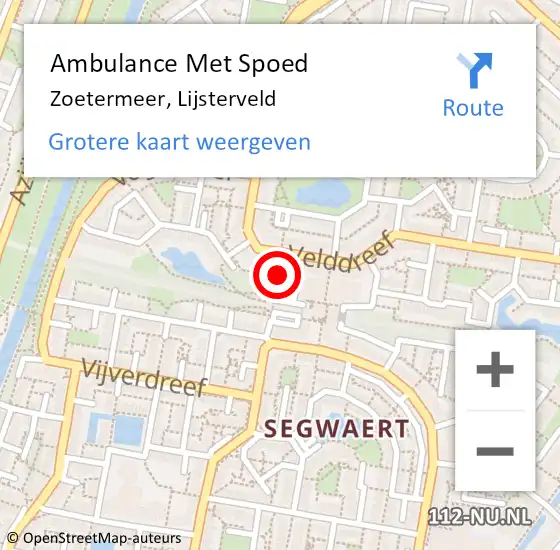 Locatie op kaart van de 112 melding: Ambulance Met Spoed Naar Zoetermeer, Lijsterveld op 19 januari 2022 17:42