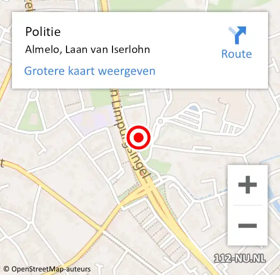 Locatie op kaart van de 112 melding: Politie Almelo, Laan van Iserlohn op 19 januari 2022 17:43