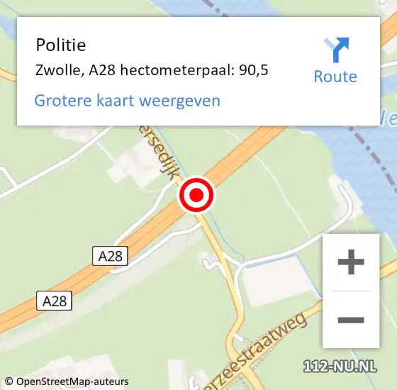 Locatie op kaart van de 112 melding: Politie Zwolle, A28 hectometerpaal: 90,5 op 19 januari 2022 17:53
