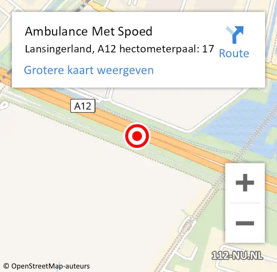 Locatie op kaart van de 112 melding: Ambulance Met Spoed Naar Lansingerland, A12 hectometerpaal: 17 op 19 januari 2022 18:14