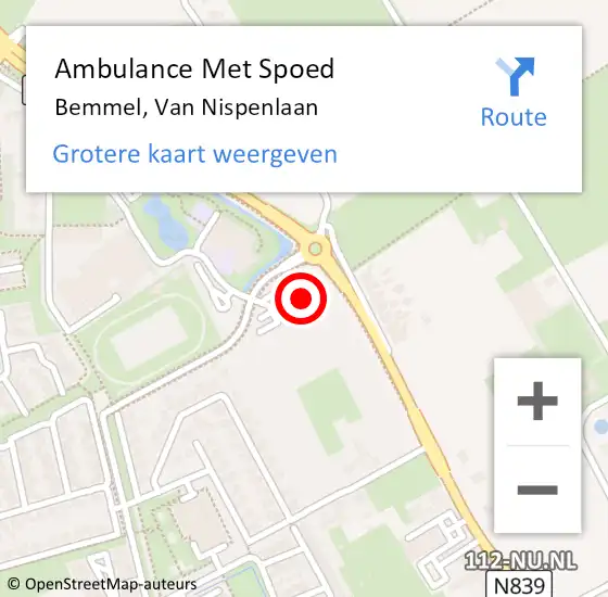 Locatie op kaart van de 112 melding: Ambulance Met Spoed Naar Bemmel, Van Nispenlaan op 19 januari 2022 18:15