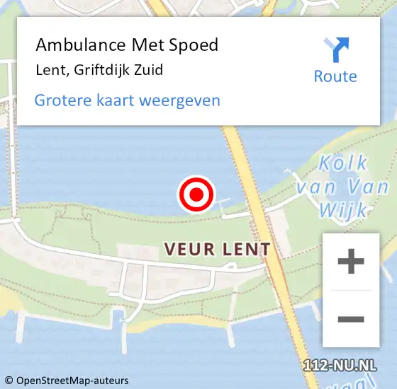 Locatie op kaart van de 112 melding: Ambulance Met Spoed Naar Lent, Griftdijk Zuid op 19 januari 2022 18:28