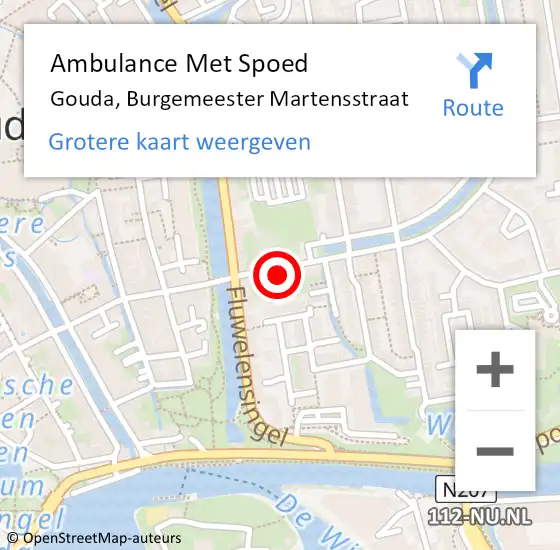 Locatie op kaart van de 112 melding: Ambulance Met Spoed Naar Gouda, Burgemeester Martensstraat op 19 januari 2022 18:29