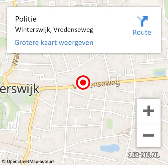 Locatie op kaart van de 112 melding: Politie Winterswijk, Vredenseweg op 19 januari 2022 18:34