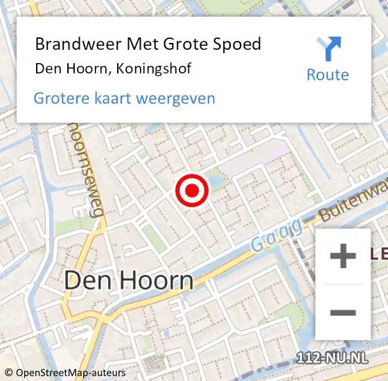 Locatie op kaart van de 112 melding: Brandweer Met Grote Spoed Naar Den Hoorn, Koningshof op 19 januari 2022 20:27