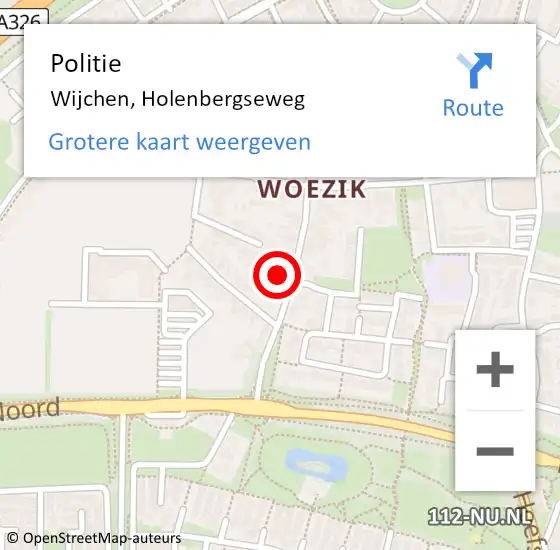 Locatie op kaart van de 112 melding: Politie Wijchen, Holenbergseweg op 19 januari 2022 20:47