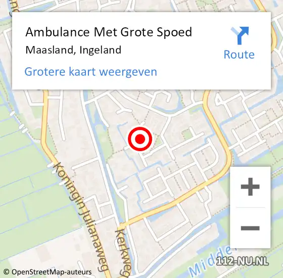 Locatie op kaart van de 112 melding: Ambulance Met Grote Spoed Naar Maasland, Ingeland op 19 januari 2022 20:58