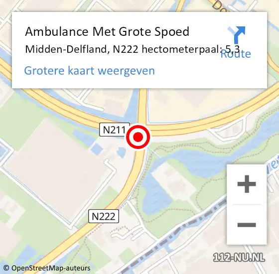 Locatie op kaart van de 112 melding: Ambulance Met Grote Spoed Naar Midden-Delfland, N222 hectometerpaal: 5,3 op 19 januari 2022 21:32