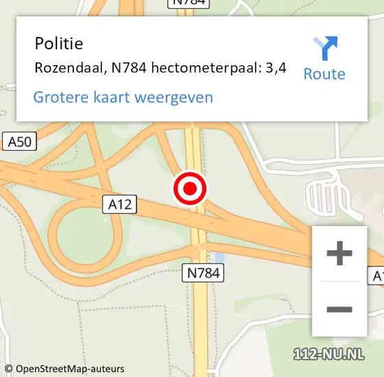 Locatie op kaart van de 112 melding: Politie Rozendaal, N784 hectometerpaal: 3,4 op 19 januari 2022 22:11