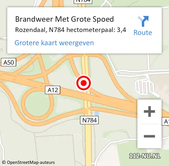 Locatie op kaart van de 112 melding: Brandweer Met Grote Spoed Naar Rozendaal, N784 hectometerpaal: 3,4 op 19 januari 2022 22:11