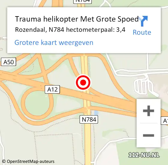 Locatie op kaart van de 112 melding: Trauma helikopter Met Grote Spoed Naar Rozendaal, N784 hectometerpaal: 3,4 op 19 januari 2022 22:12