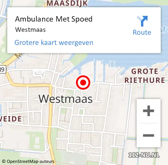 Locatie op kaart van de 112 melding: Ambulance Met Spoed Naar Westmaas op 19 januari 2022 22:17