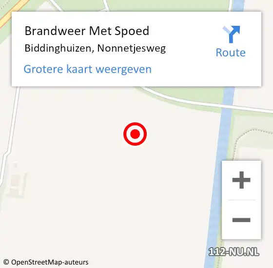 Locatie op kaart van de 112 melding: Brandweer Met Spoed Naar Biddinghuizen, Nonnetjesweg op 20 januari 2022 00:52