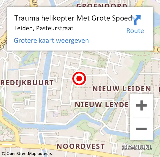 Locatie op kaart van de 112 melding: Trauma helikopter Met Grote Spoed Naar Leiden, Pasteurstraat op 20 januari 2022 00:57