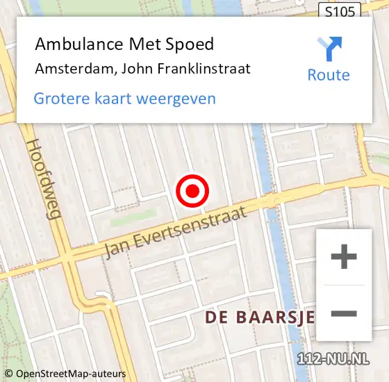 Locatie op kaart van de 112 melding: Ambulance Met Spoed Naar Amsterdam, John Franklinstraat op 20 januari 2022 02:43