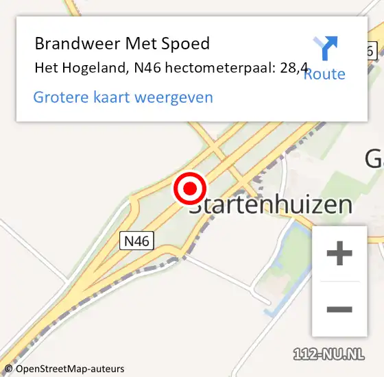 Locatie op kaart van de 112 melding: Brandweer Met Spoed Naar Loppersum, N46 hectometerpaal: 28,4 op 20 januari 2022 04:28