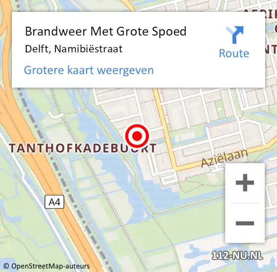 Locatie op kaart van de 112 melding: Brandweer Met Grote Spoed Naar Delft, Namibiëstraat op 20 januari 2022 05:29