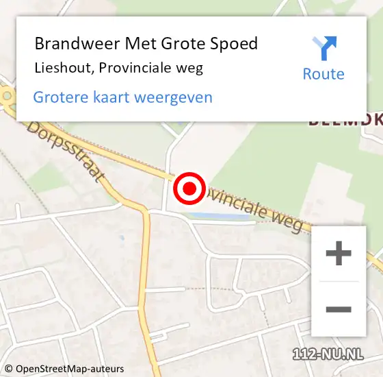 Locatie op kaart van de 112 melding: Brandweer Met Grote Spoed Naar Lieshout, Provinciale weg op 20 januari 2022 06:45