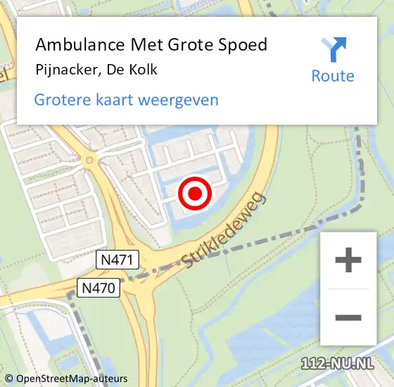 Locatie op kaart van de 112 melding: Ambulance Met Grote Spoed Naar Pijnacker, De Kolk op 20 januari 2022 07:07