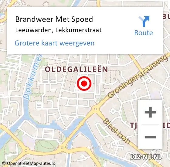 Locatie op kaart van de 112 melding: Brandweer Met Spoed Naar Leeuwarden, Lekkumerstraat op 20 januari 2022 07:26