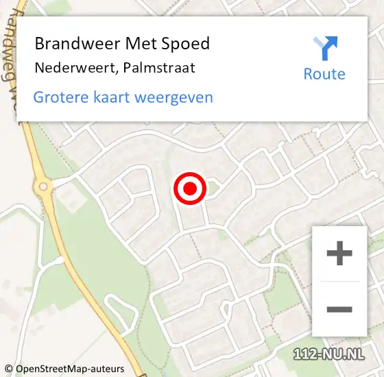 Locatie op kaart van de 112 melding: Brandweer Met Spoed Naar Nederweert, Palmstraat op 20 januari 2022 08:45