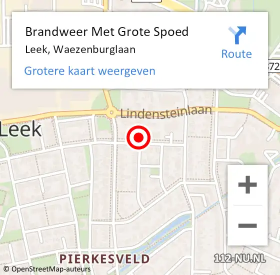 Locatie op kaart van de 112 melding: Brandweer Met Grote Spoed Naar Leek, Waezenburglaan op 20 januari 2022 09:08
