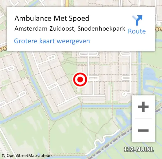 Locatie op kaart van de 112 melding: Ambulance Met Spoed Naar Amsterdam-Zuidoost, Snodenhoekpark op 20 januari 2022 09:45