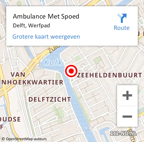 Locatie op kaart van de 112 melding: Ambulance Met Spoed Naar Delft, Werfpad op 20 januari 2022 10:28