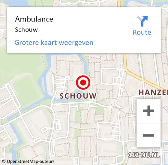 Locatie op kaart van de 112 melding: Ambulance Schouw op 5 juli 2014 19:57