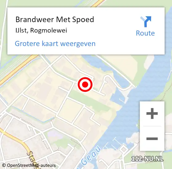 Locatie op kaart van de 112 melding: Brandweer Met Spoed Naar IJlst, Rogmolewei op 20 januari 2022 10:43