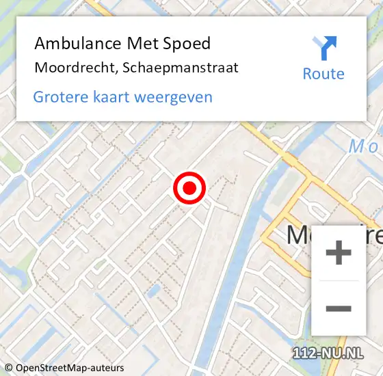 Locatie op kaart van de 112 melding: Ambulance Met Spoed Naar Moordrecht, Schaepmanstraat op 20 januari 2022 11:00