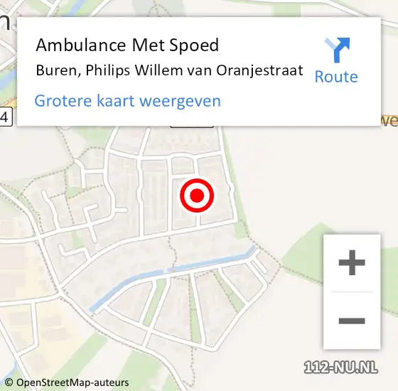 Locatie op kaart van de 112 melding: Ambulance Met Spoed Naar Buren, Philips Willem van Oranjestraat op 20 januari 2022 11:07