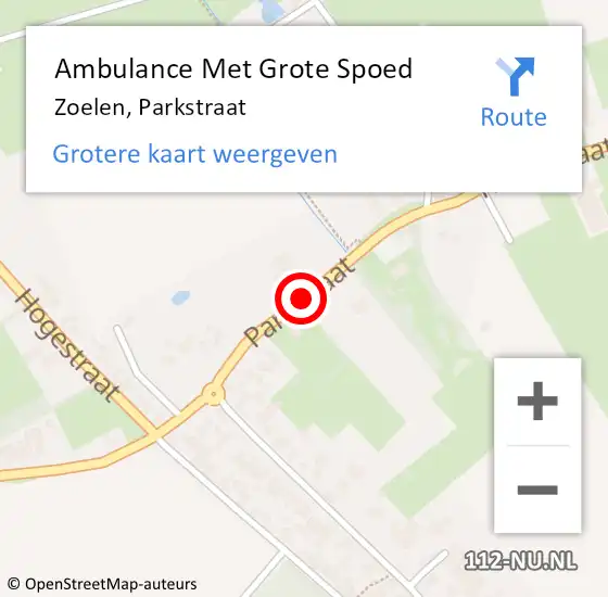 Locatie op kaart van de 112 melding: Ambulance Met Grote Spoed Naar Zoelen, Parkstraat op 20 januari 2022 11:07